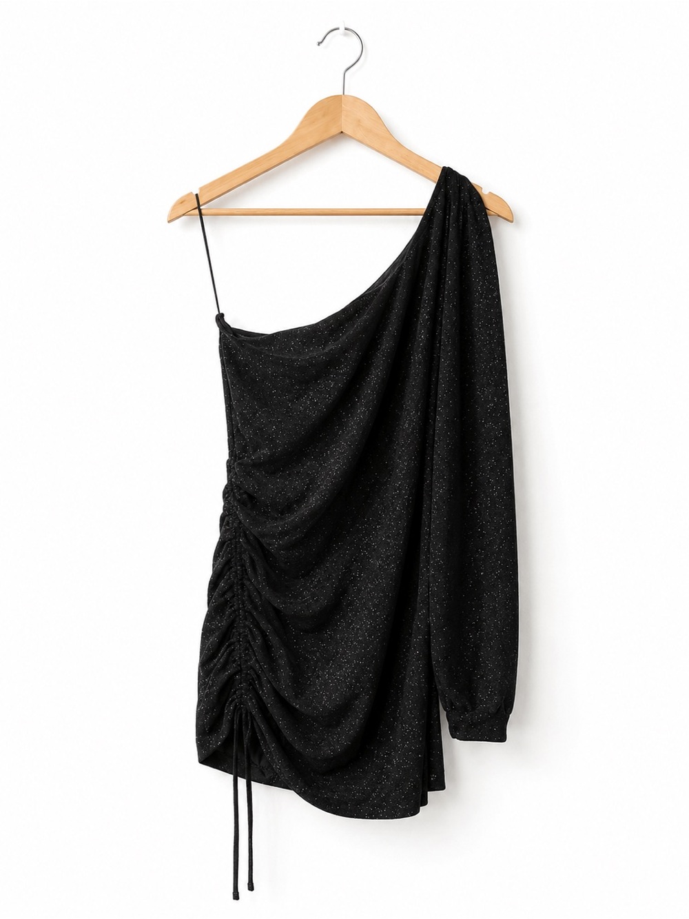 XL Black One-Shoulder Ruched Sparkle Dress - Picture 1 of 11